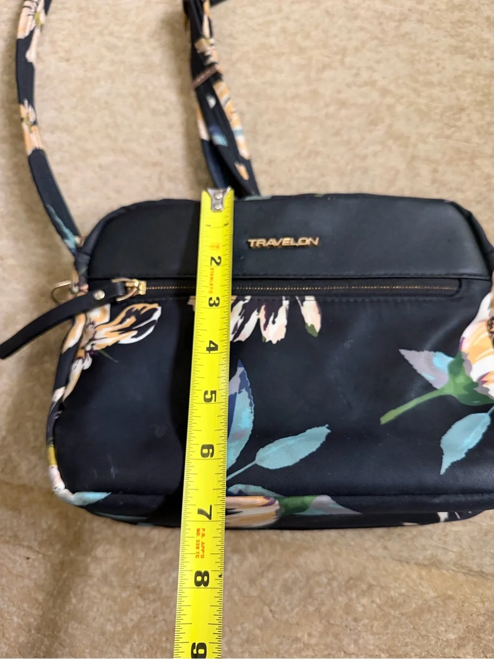 Travelon Black Floral Crossbody with Teal and Yellow Accents - Picture 7 of 8